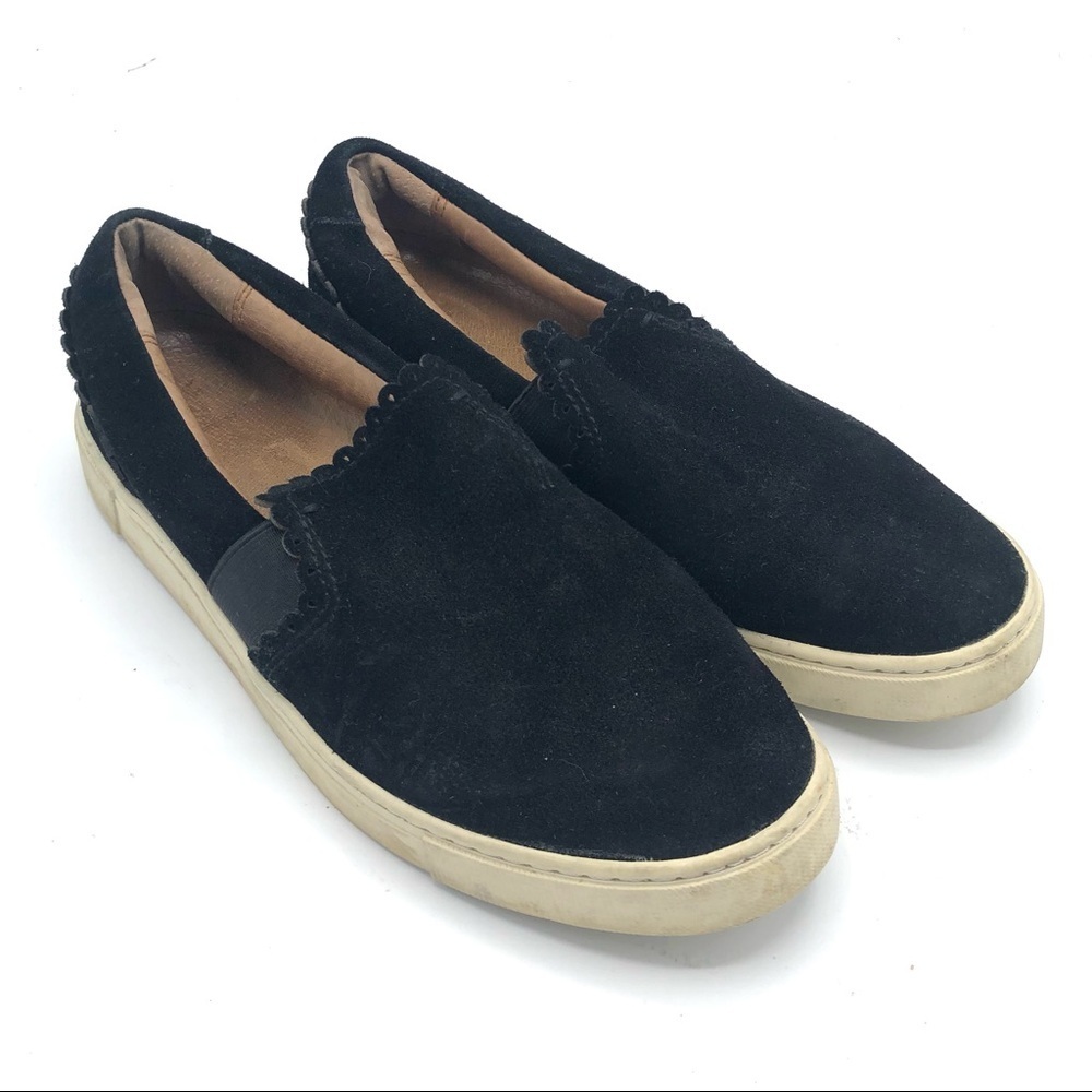 FRYE Ivy Scallop Slip On Sneaker Loafer Black Suede Leather 8.5 Women 3471552